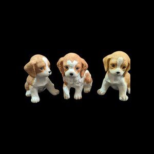 Homco Ceramic Beagle Puppy Figurines Set Of 3 -‎ Hand-Painted Collectibles 3"